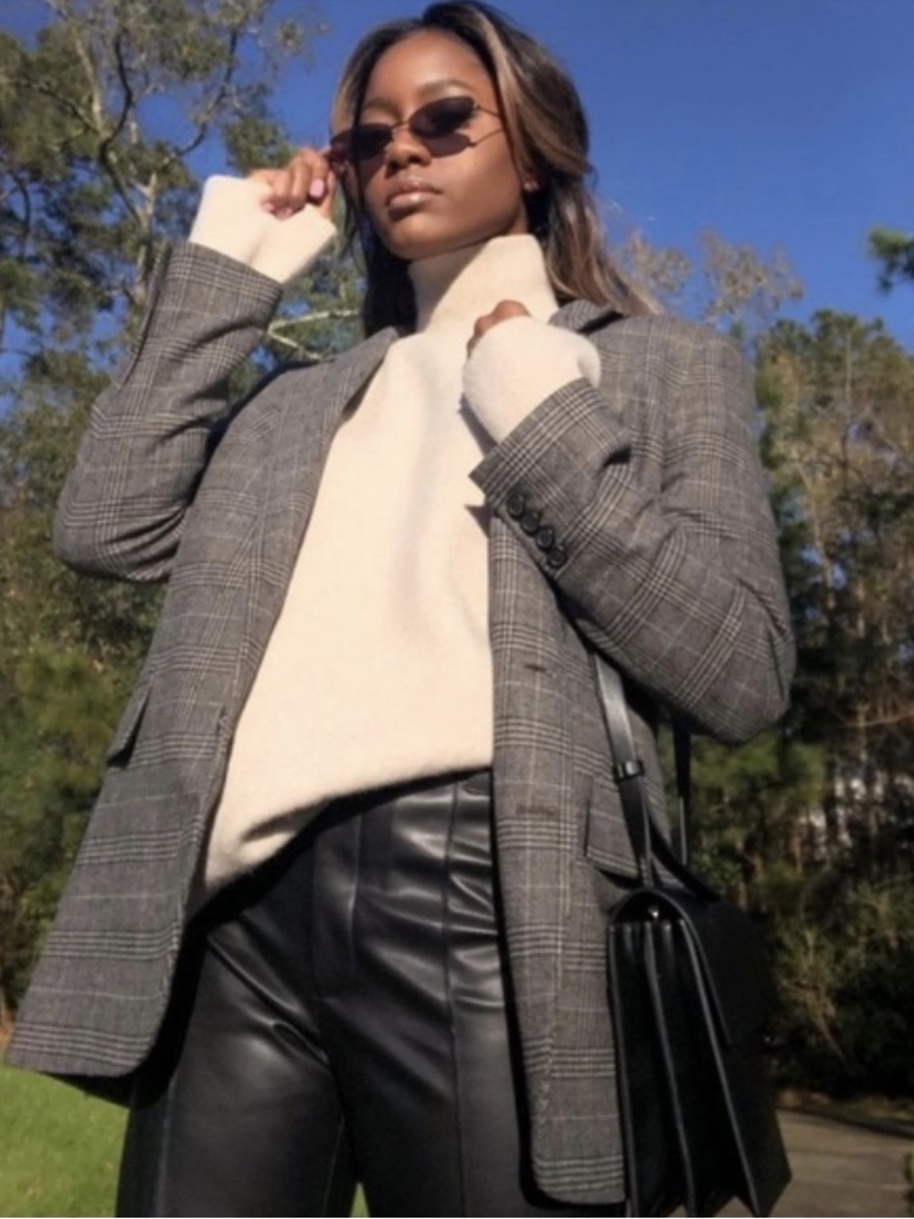 Zara Woman Plaid Comfort Knit Blazer Jacket Size XL (44) Brown Black